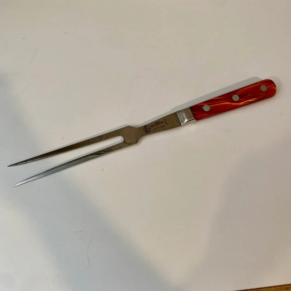 Vintage Au Nain Carving Fork France Stainless Steel Faux Tortoise‎ Handle